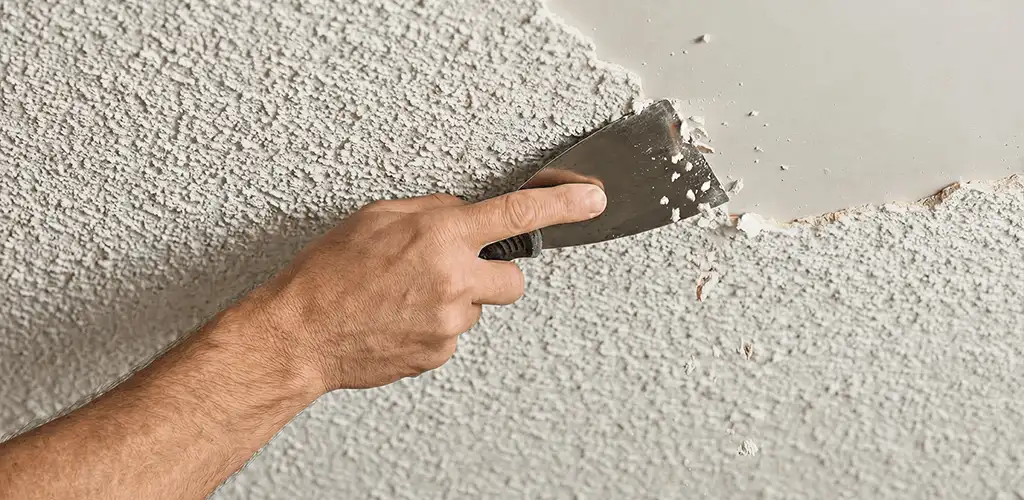 Popcorn ceiling removal scraping off textured ceiling finish in Denver, CO