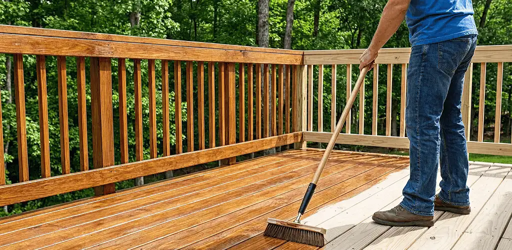 Deck staining and sealing application on a wood deck in Denver, CO