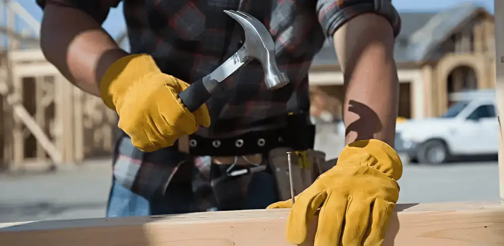 Handyman fixing wood trim with a hammer for home repairs in Denver, CO