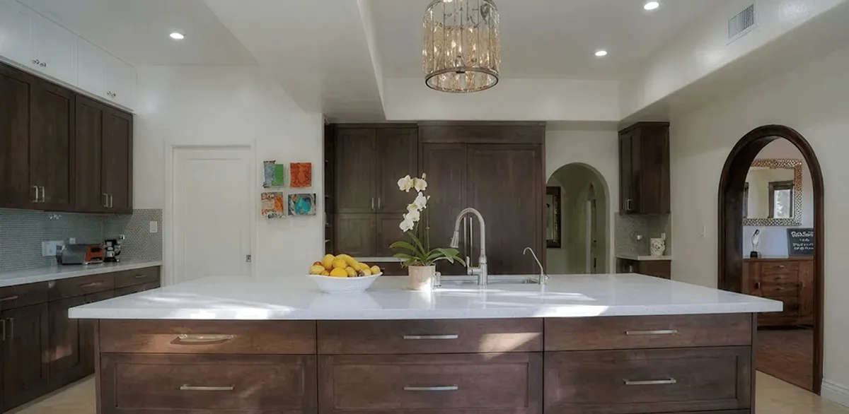 Cabinet refacing project with updated kitchen cabinets and island in Denver, CO
