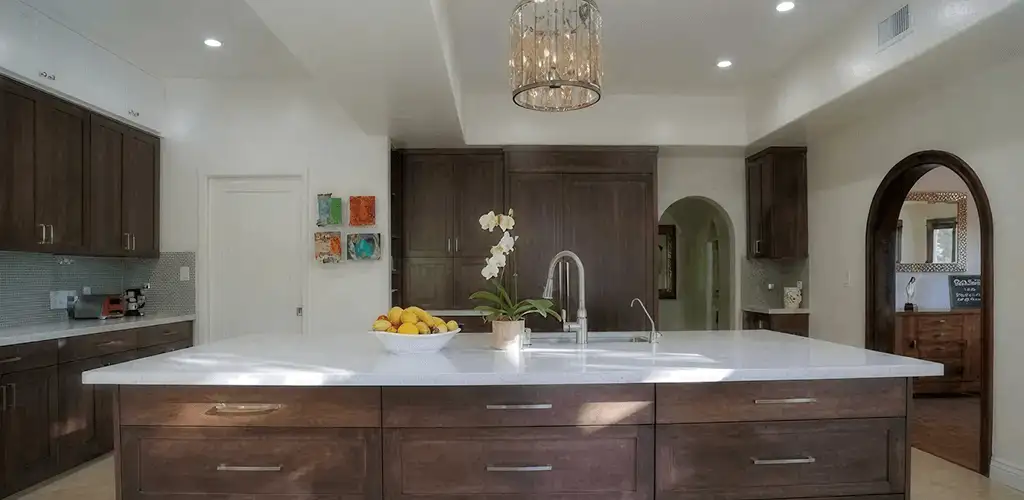 Cabinet refacing project with updated kitchen cabinets and island in Denver, CO