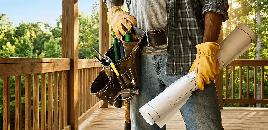 Professional handyman with tool belt ready for home repairs in Denver, CO