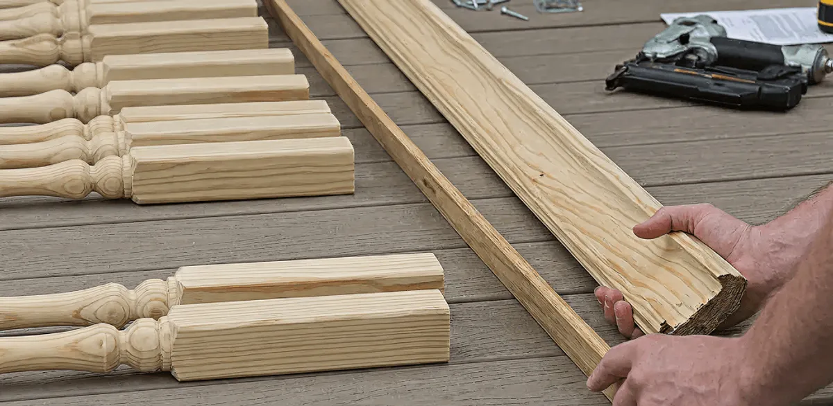 Handrail installation materials and wood components for stair rail work in Denver, CO
